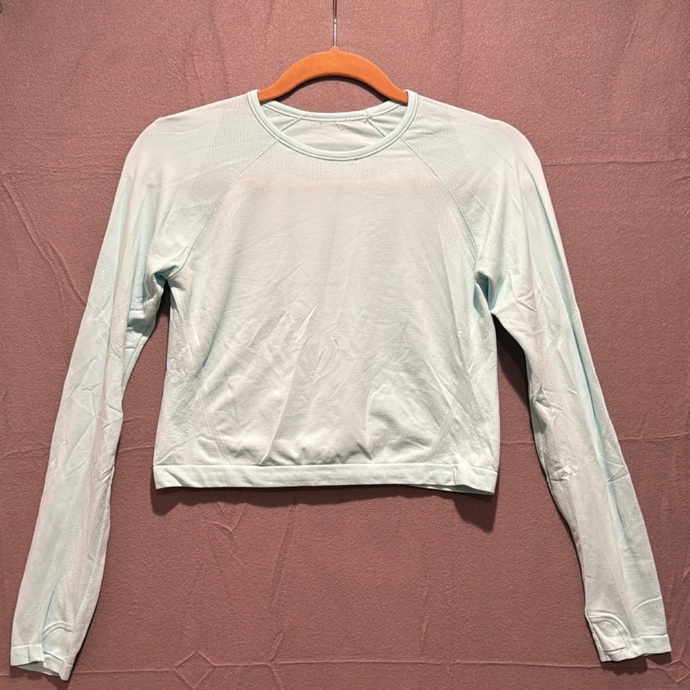 Women's Light Blue/Aqua Long Sleeve Crop Top